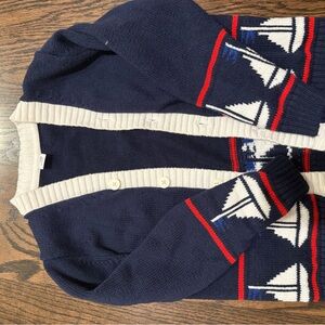 Janie and Jack Navy and Cream Kids Sweater with Sailboat Design